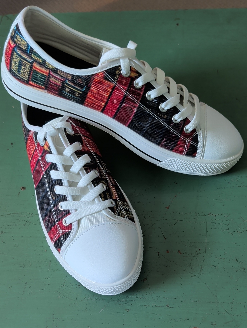 Whimsical Low Top Vintage Book Spine Print Canvas Sneakers 9